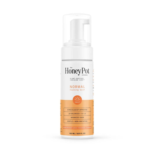 Honey Pot Normal Feminine Foaming Wash 5.51 fl oz bottle with pH balanced formula for gentle daily cleansing and odor control.