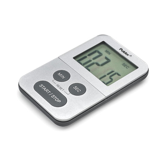 Polder Mini Digital Kitchen Timer Silver Magnetic LCD Count Up Down