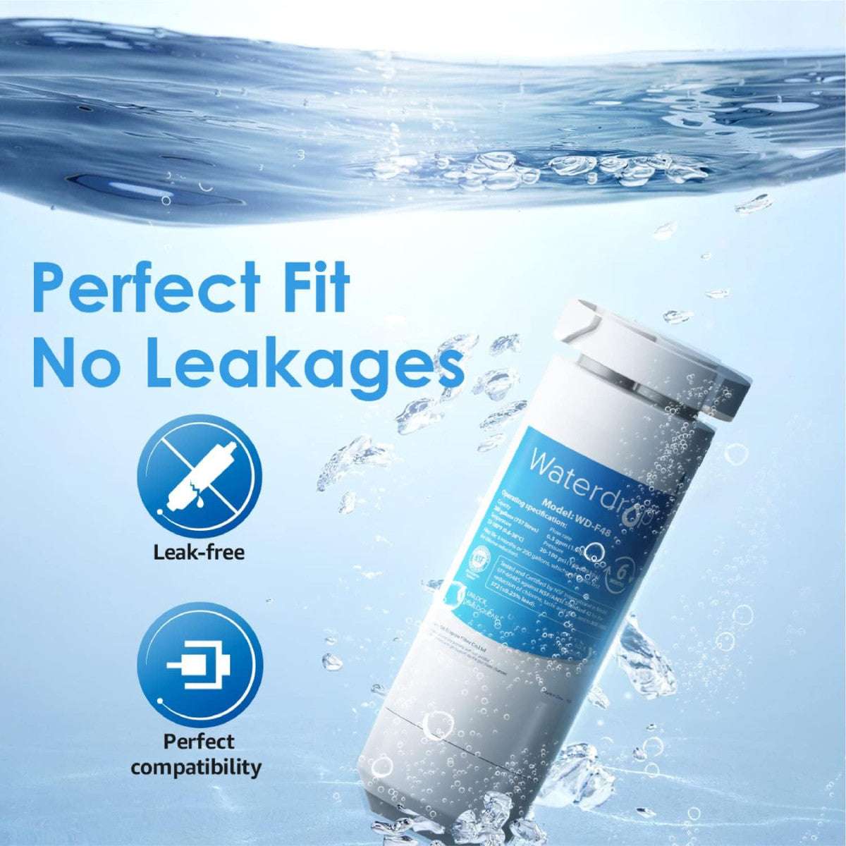 Waterdrop XWF Refrigerator Water Filter ensures a perfect fit with no leaks, offering reliable performance for GE XWF compatible fridges.