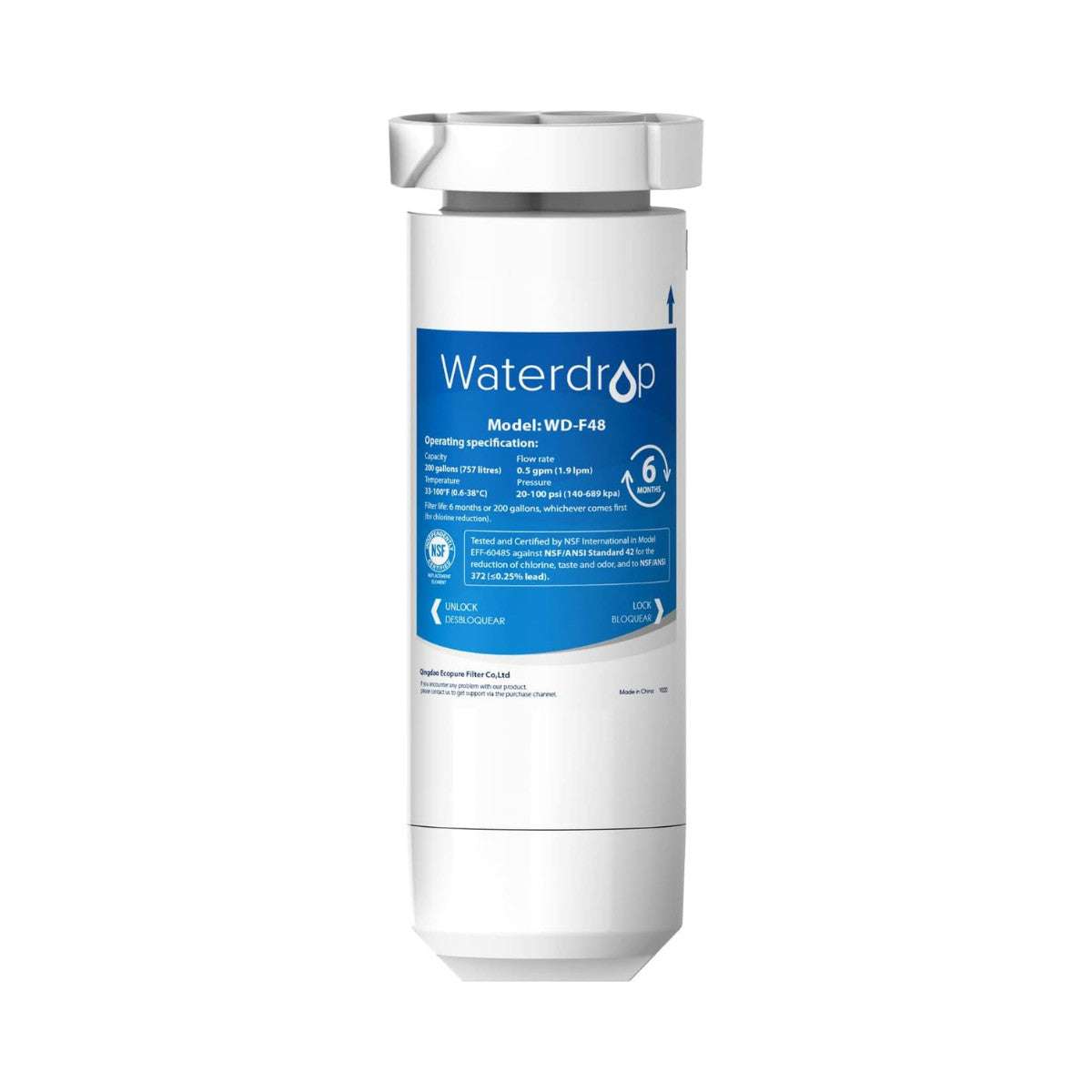 Waterdrop XWF Refrigerator Water Filter GE XWF Compatible NSF certified filter with 6-month lifespan for clean, odor-free water.