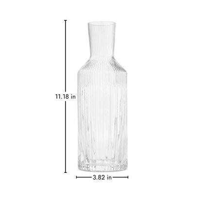 Hotel Collection fluted glass carafe 45.64 oz with dimensions 11.18 in height and 3.82 in diameter, ideal for stylish drink presentation.