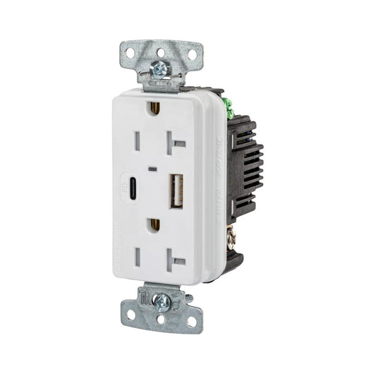 Bryant 20A USB Charger Receptacle Type C PD 55W Duplex Outlet White