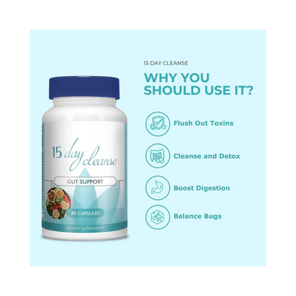 15 Day Cleanse – Gut & Colon Detox Supplement with Senna, Cascara & Psyllium Husk – 30 Capsules