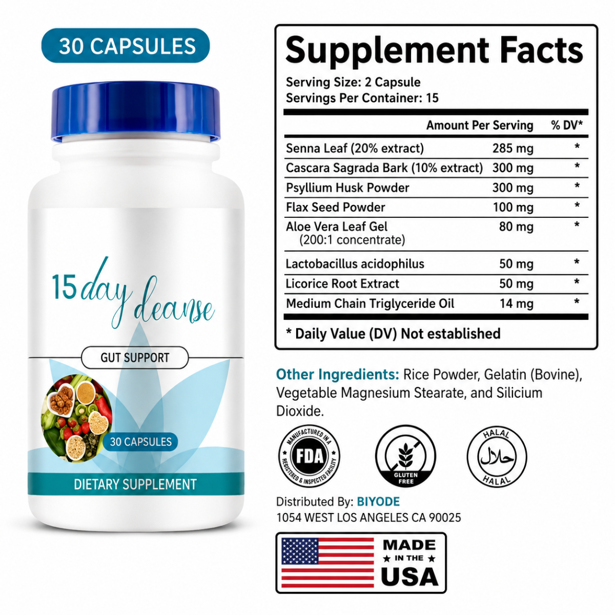 BIYODE Gut Support Supplement 15-Day Cleanse, 30 Caps