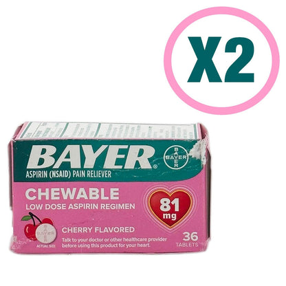 2 PACK BAYER Chewable Low Dose Aspirin Regimen 36 Count Each | BEST BY 11/23 - Home Revival Shop