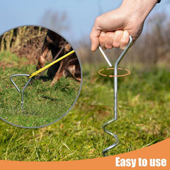 Hand twisting spiral stake into ground using the Heavy Duty Steel Tree Stake Kit, demonstrating easy installation for tree support outdoors.