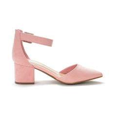 DREAM PAIRS ANNEE Pink Suede Pointed Toe Block Heel Pumps Size 11