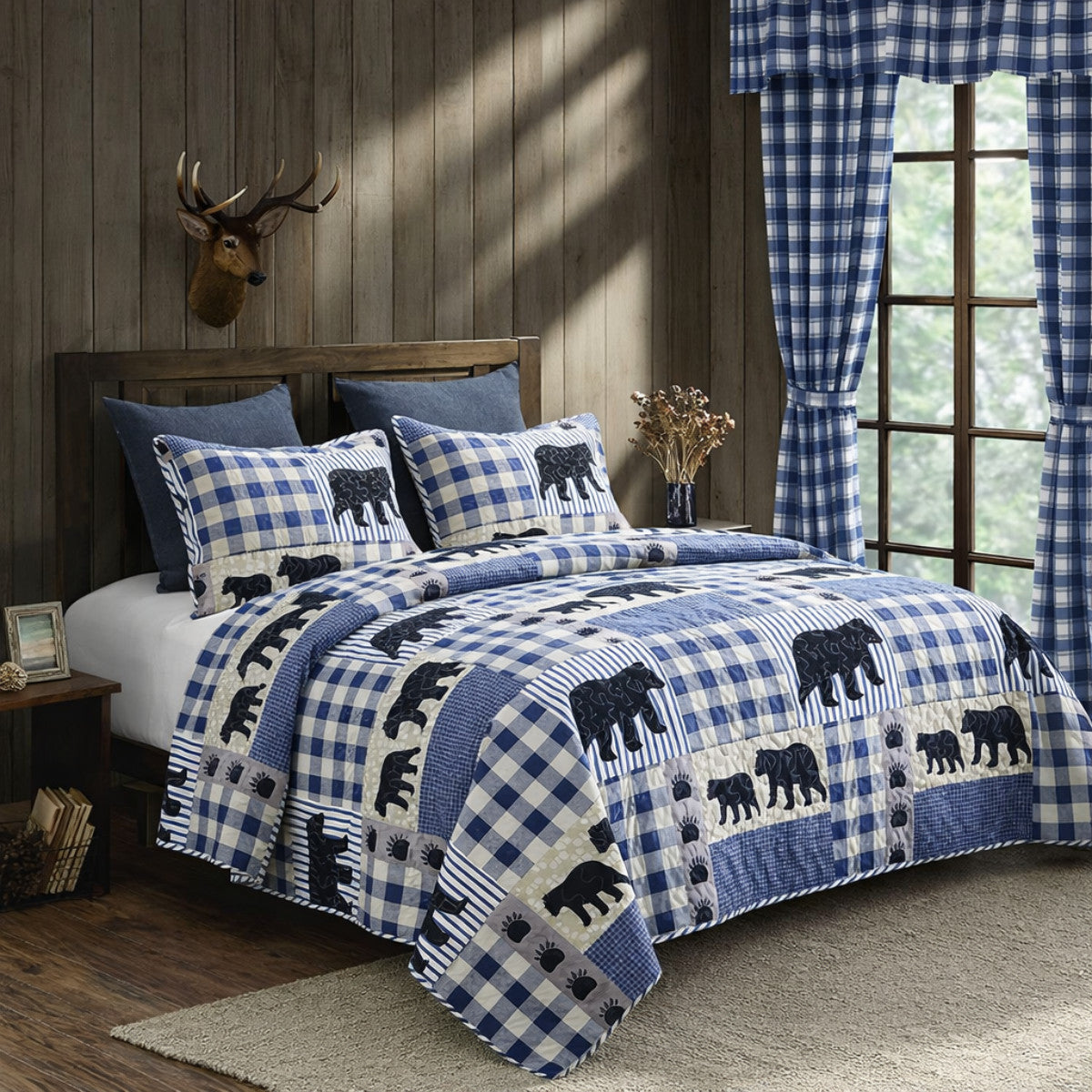 VIRAH BELLA Lincoln Plaid Blue Rustic Window Curtains Set 84x40, Light Filtering
