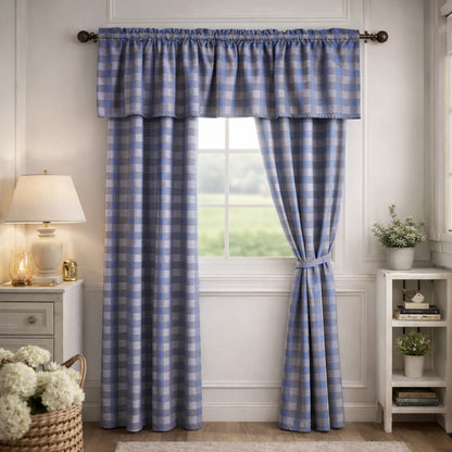 VIRAH BELLA Mountain Check Blue/Grey Blackout Curtains Set 84x40, Rustic