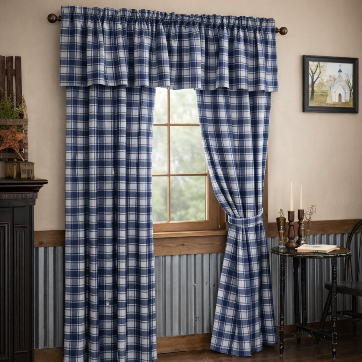 VIRAH BELLA Lincoln Plaid Blue Rustic Window Curtains Set 84x40, Light Filtering
