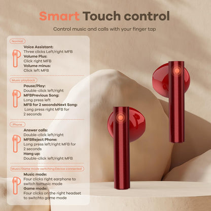 Foxeye S8000 Wireless Earbuds Bluetooth 5.4 Noise Cancelling – Luxury Red