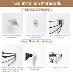 Metal Cap Rack for Baseball Hats Visors Wall Hanging Holder Storage Organizer