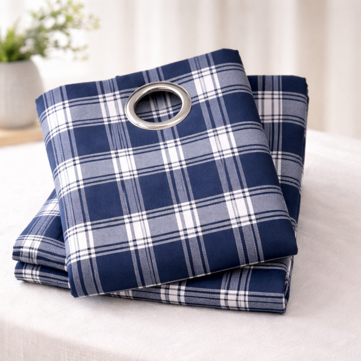 VIRAH BELLA Lincoln Plaid Blue Rustic Window Curtains Set 84x40, Light Filtering