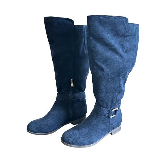 Journee Collection Cate Women's Boots, Faux Suede, Navy - Size 5.5 Wide Calf