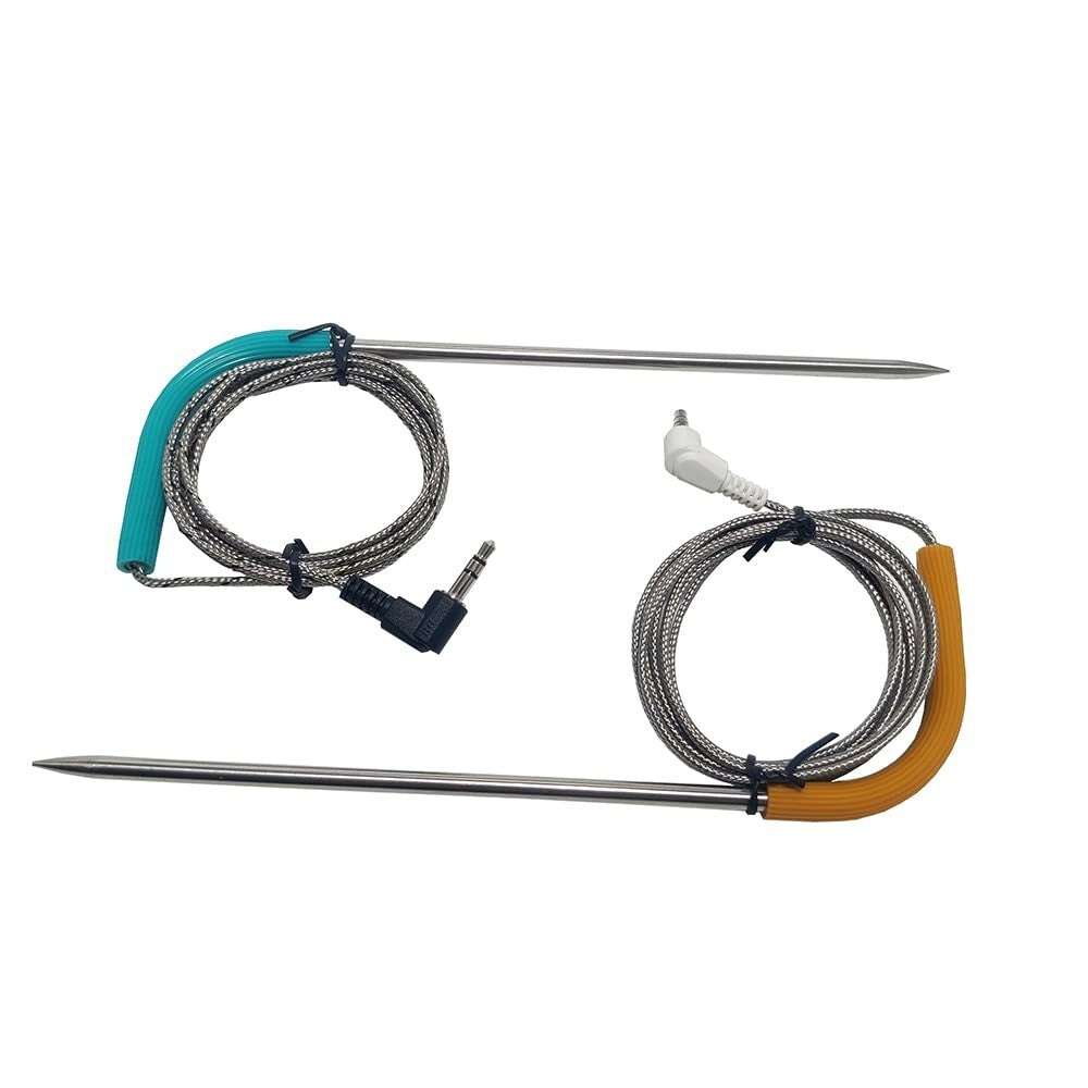 JAQKITU Meat Probes for Traeger Grills with Clips 2 Pack Stainless includes two high-temp probes with braided cables and silicone handles for safe use.