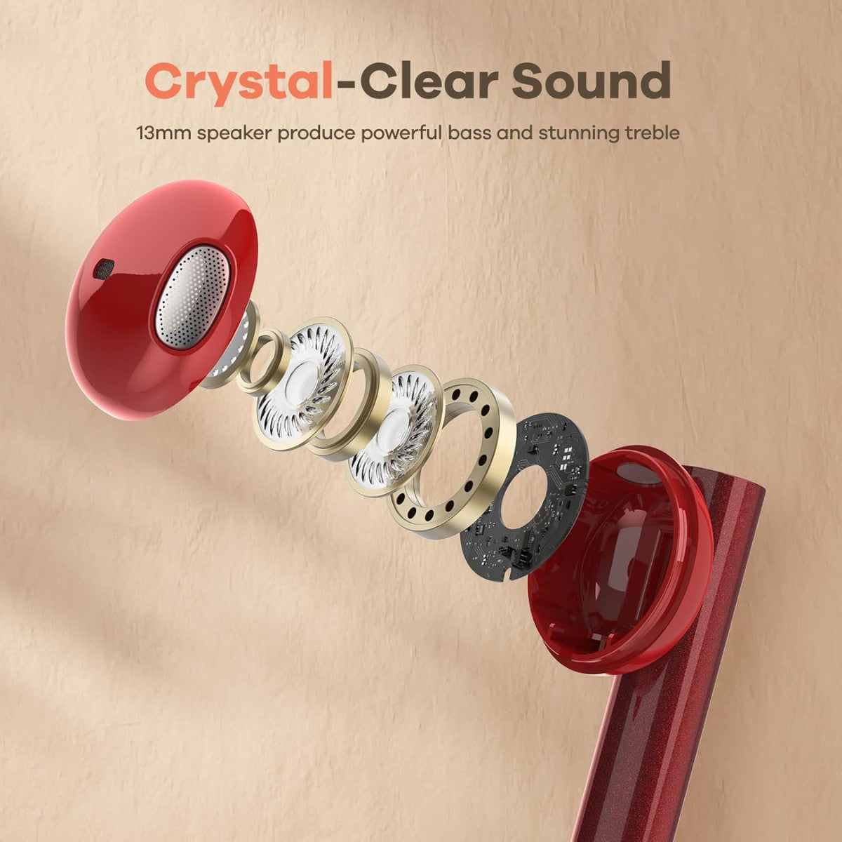Foxeye S8000 Wireless Earbuds Bluetooth 5.4 Noise Cancelling – Luxury Red