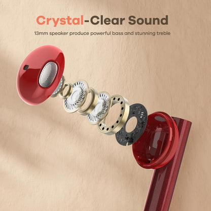 Foxeye S8000 Wireless Earbuds Bluetooth 5.4 Noise Cancelling – Luxury Red