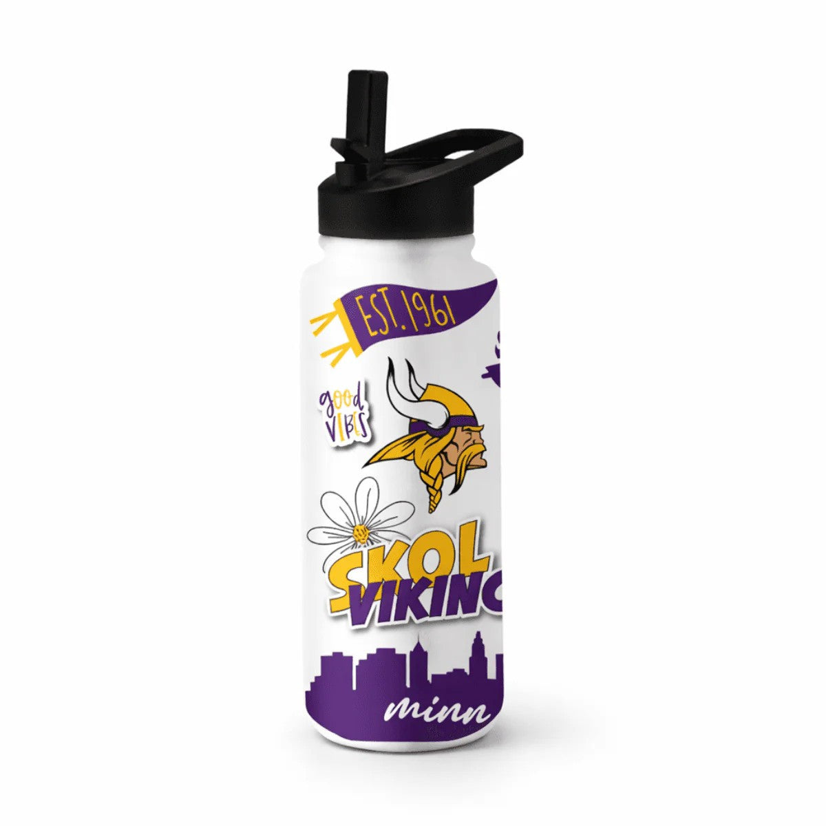 Minnesota Vikings 34 oz Vacuum Insulated Quencher Bottle, Stainless Steel