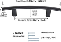 Goldenwarm Black Cabinet Handles 3" Pull 15 Pack - PH1003BK76, Curved Matte