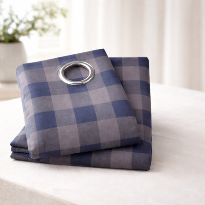 VIRAH BELLA Mountain Check Blue/Grey Blackout Curtains Set 84x40, Rustic