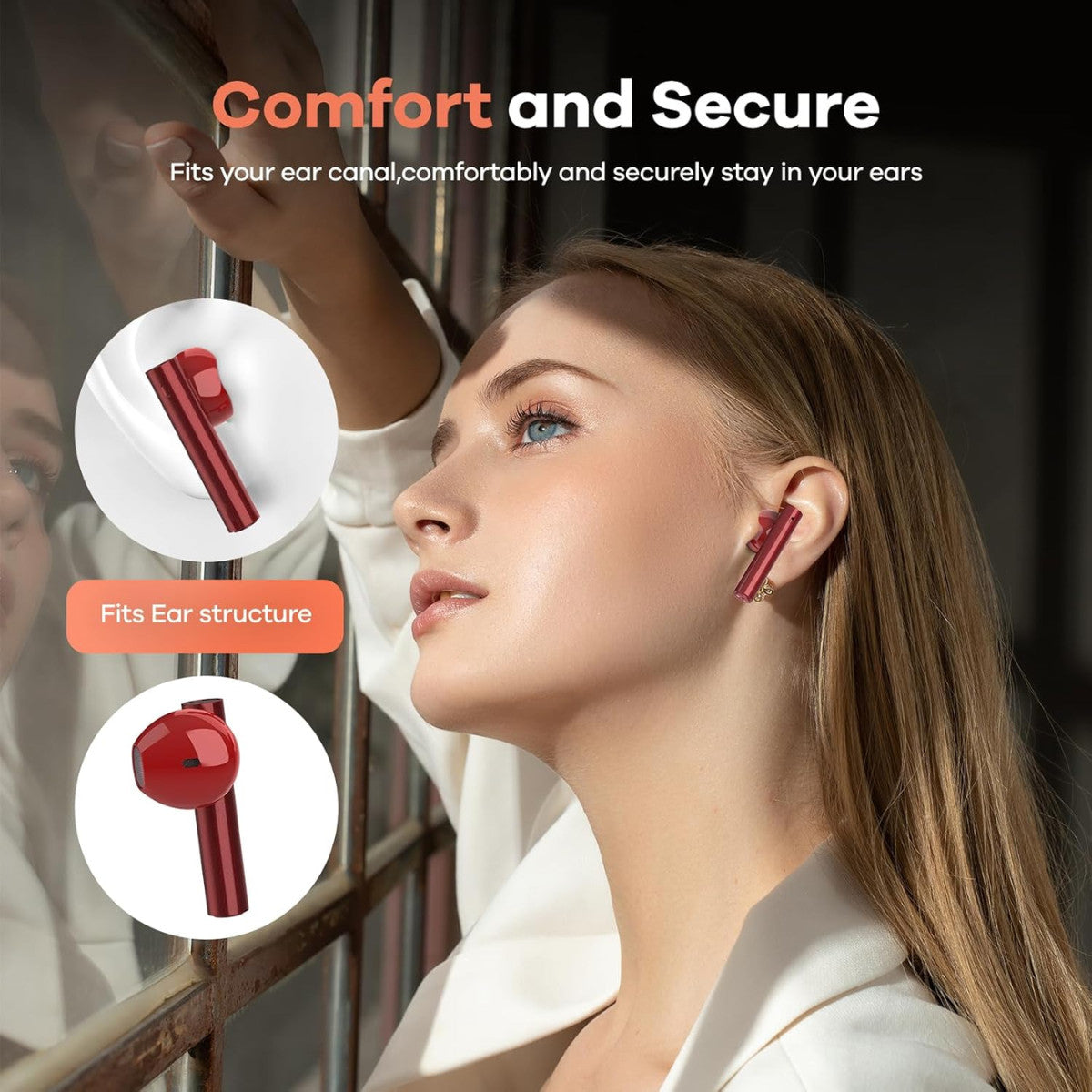 Foxeye S8000 Wireless Earbuds Bluetooth 5.4 Noise Cancelling – Luxury Red