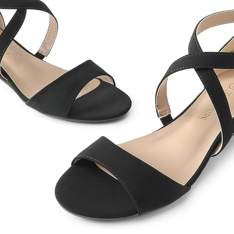 DREAM PAIRS Women's Black Low Wedge Sandals Size 9 Open Toe Ankle Strap