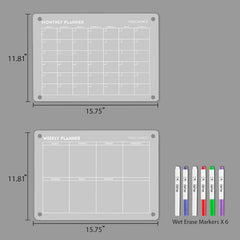 Volcanics Acrylic Magnetic Weekly Planner & Calendar Boards w/Wet Erase Markers