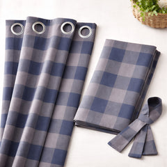 VIRAH BELLA Mountain Check Blue/Grey Blackout Curtains Set 84x40, Rustic