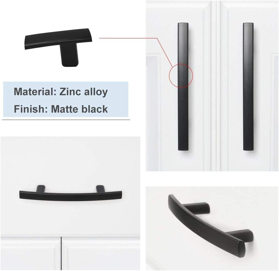 Goldenwarm Black Cabinet Handles 3" Pull 15 Pack - PH1003BK76, Curved Matte