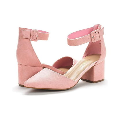 DREAM PAIRS ANNEE Pink Suede Pointed Toe Block Heel Pumps Size 11
