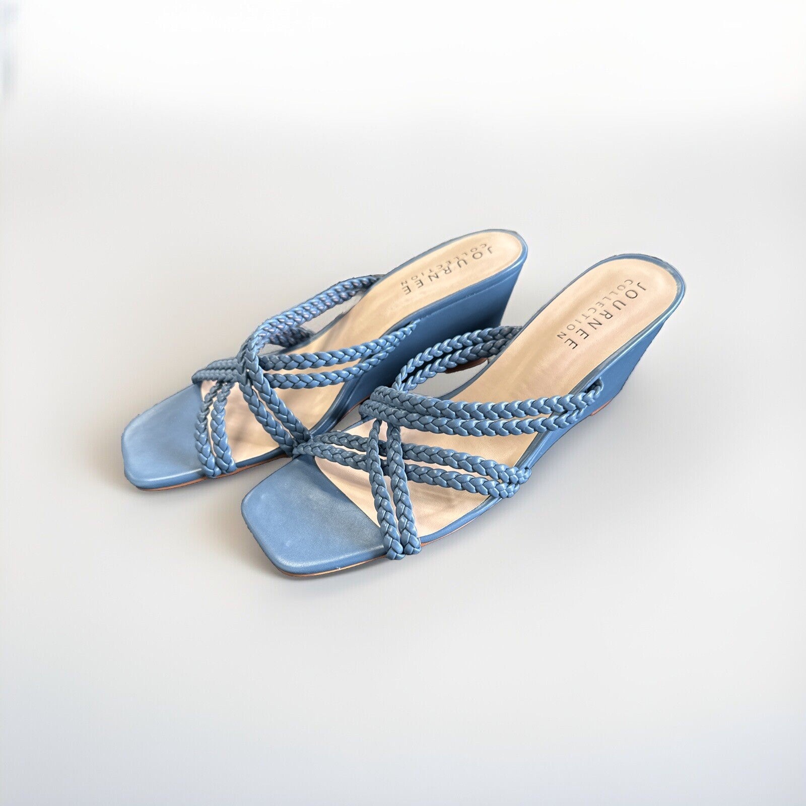Journee Collection Women's BAYLEN Wedge Sandals Sandals in Light Blue - Size 11