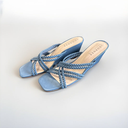 Journee Collection Women's BAYLEN Wedge Sandals Sandals in Light Blue - Size 11