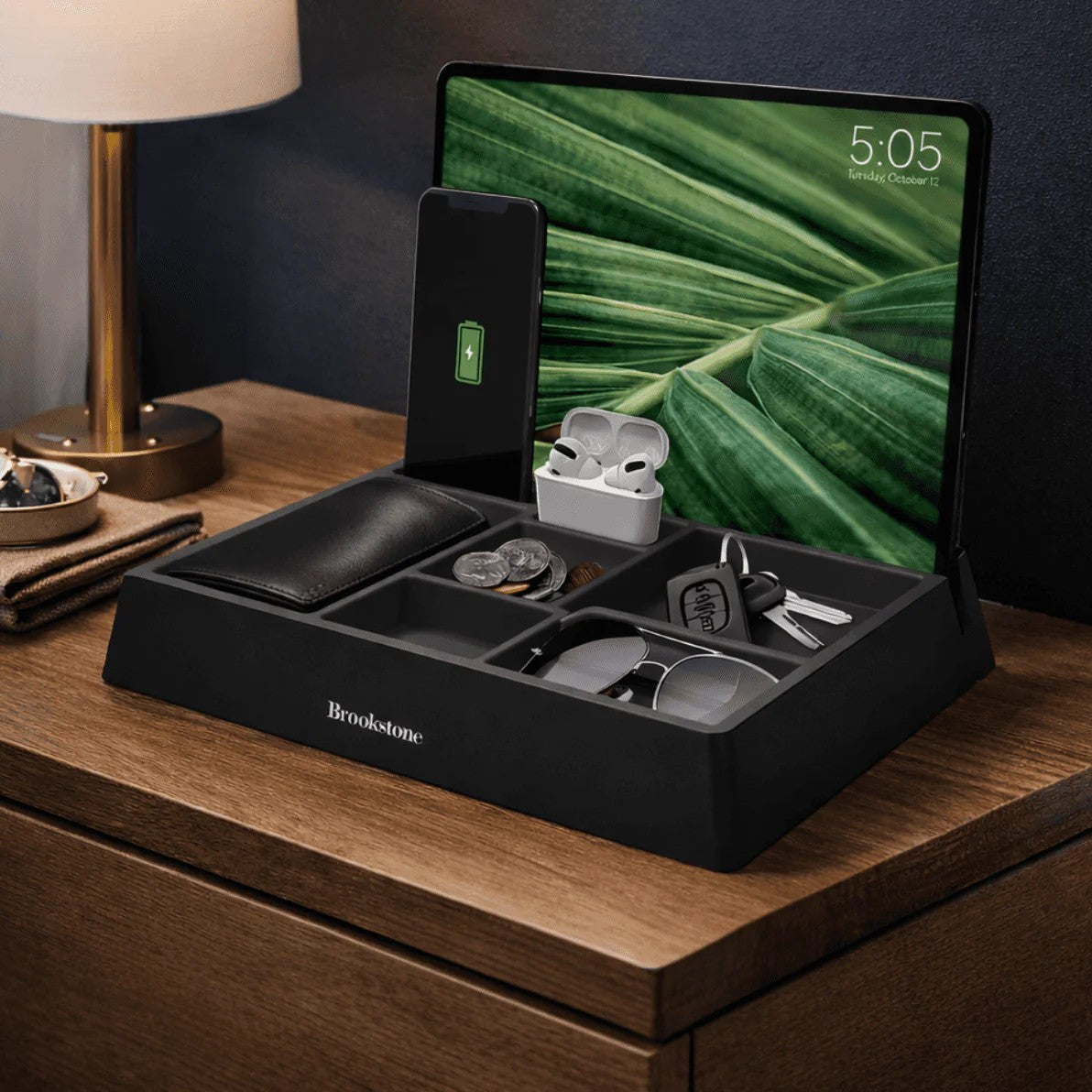 Brookstone Tech Valet Charging Organizer with Docking for Devices and Cables