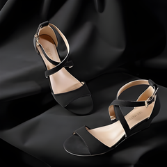 DREAM PAIRS Women's Black Low Wedge Sandals Size 9 Open Toe Ankle Strap