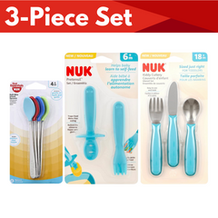 NUK Baby Utensil Set - Soft-Bite Spoons, Pretensil Set & Kiddy Cutlery (3-Pack)