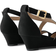 DREAM PAIRS Women's Black Low Wedge Sandals Size 9 Open Toe Ankle Strap