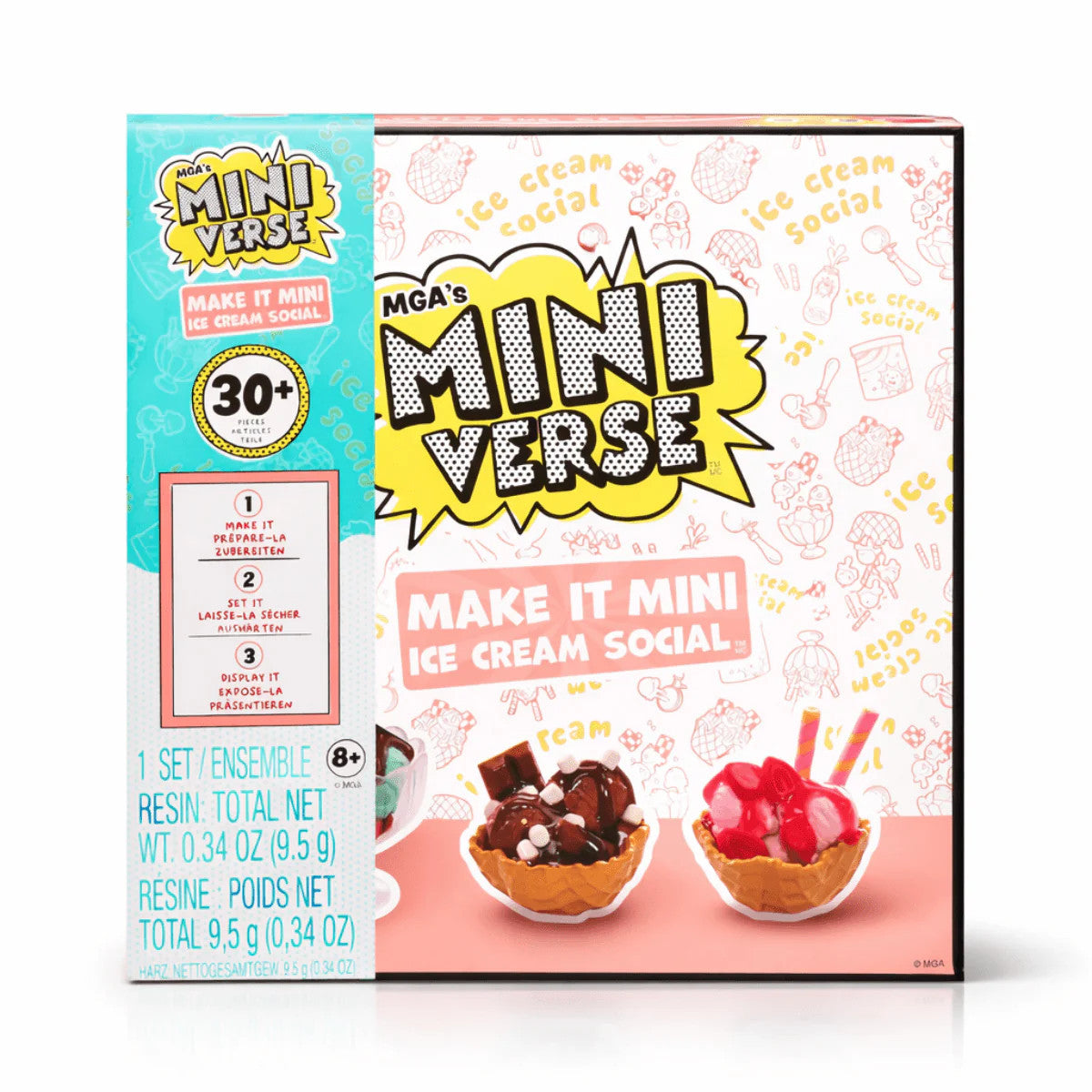 MGA'S Mini Verse Ice Cream Social Playset with UV Light & 30+ Mini Ingredients
