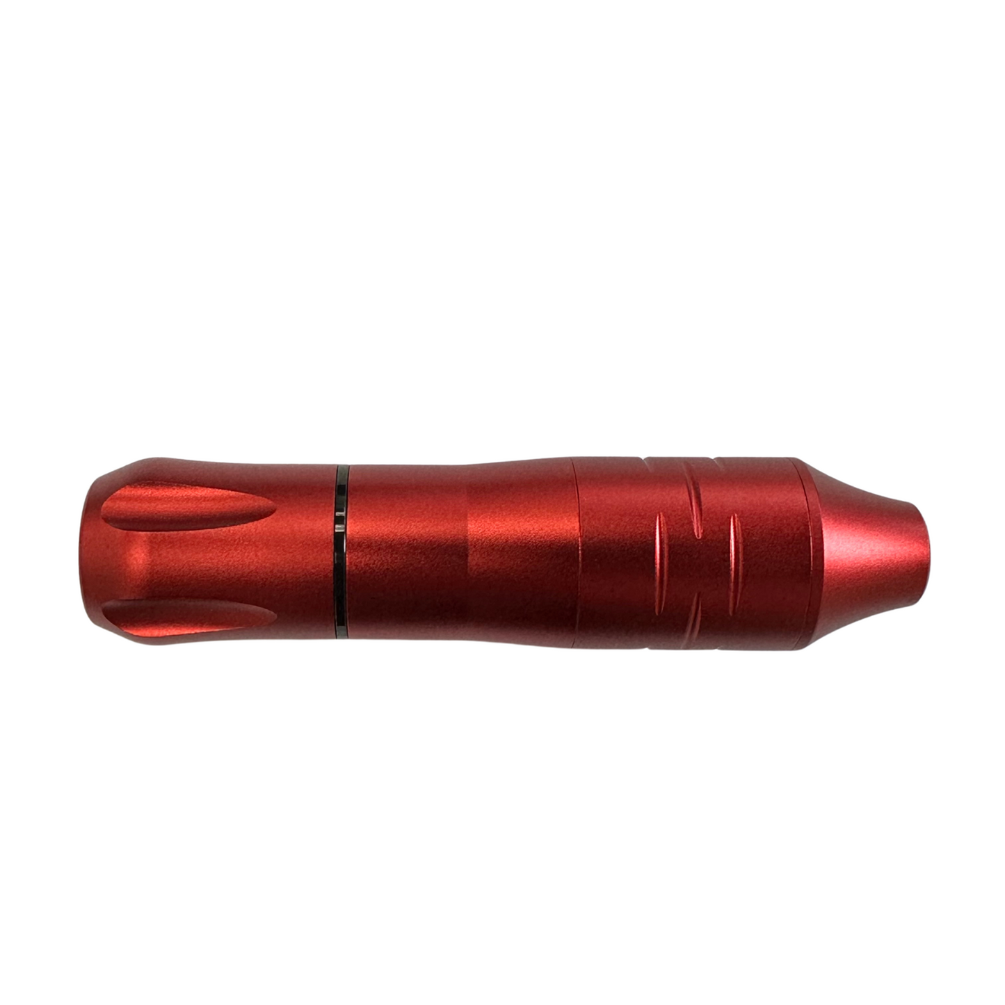 Close-up of Biomaser Pro Rotary Tattoo Machine Pen in red, showcasing its ergonomic, lightweight aluminum design for precision tattoo work.