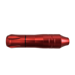 Close-up of Biomaser Pro Rotary Tattoo Machine Pen in red, showcasing its ergonomic, lightweight aluminum design for precision tattoo work.
