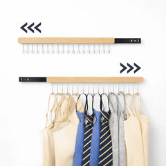 TYLbeang Pull-Out Closet Valet Rods, 16" Wooden Organizer with Hooks (2-Pack)