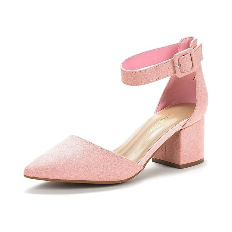 DREAM PAIRS ANNEE Pink Suede Pointed Toe Block Heel Pumps Size 11