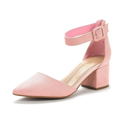 DREAM PAIRS ANNEE Pink Suede Pointed Toe Block Heel Pumps Size 11