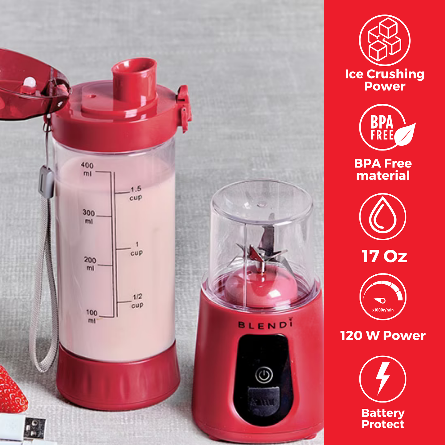 BLENDi Pro+ Ice Crushing Portable Blender, 17 oz USB-C