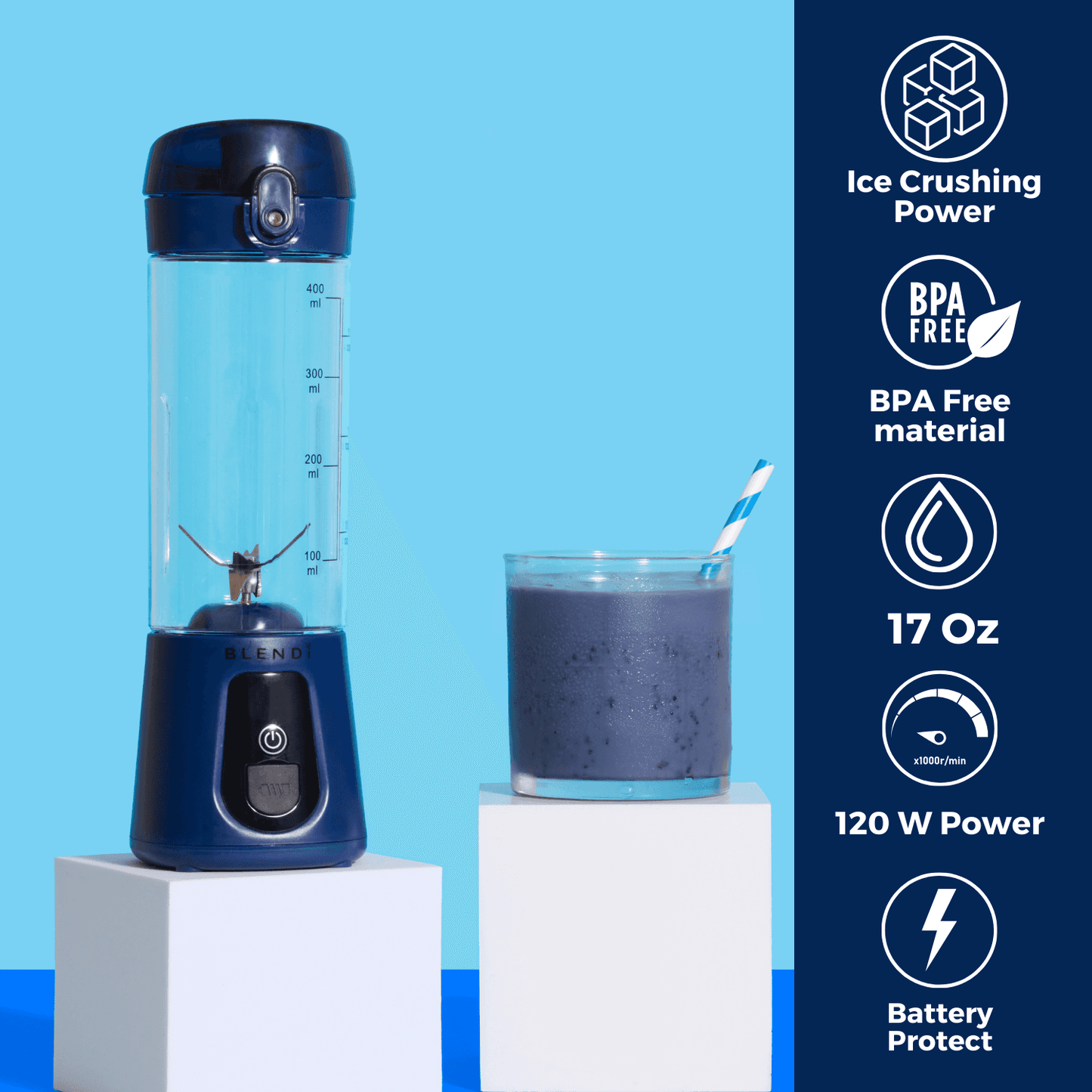 BLENDi Pro+ Ice Crushing Portable Blender, 17 oz USB-C