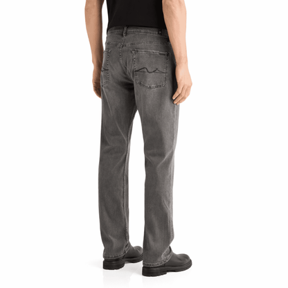 Back view of men's grey jeans, rear pockets