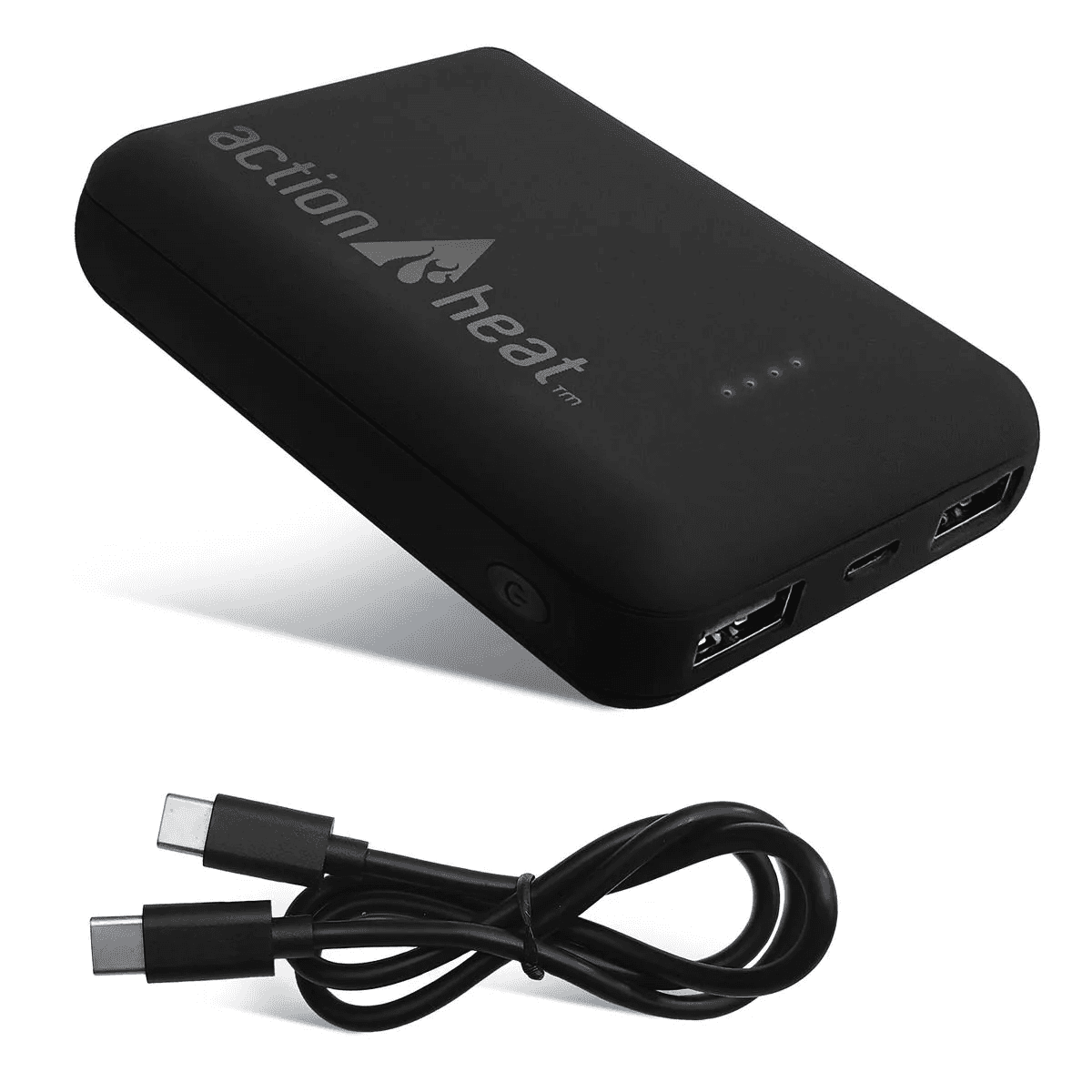 Black power bank with ActionHeat logo for heated jacket