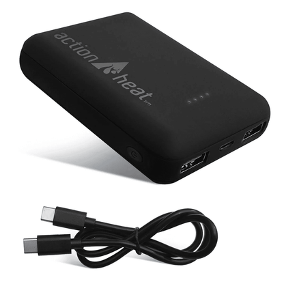 Black power bank with ActionHeat logo for heated jacket