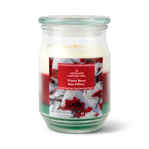 Jar candle with a 'Winter Berry' label on a white background