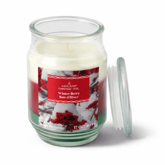 Jar candle with a 'Winter Berry' label on a white background