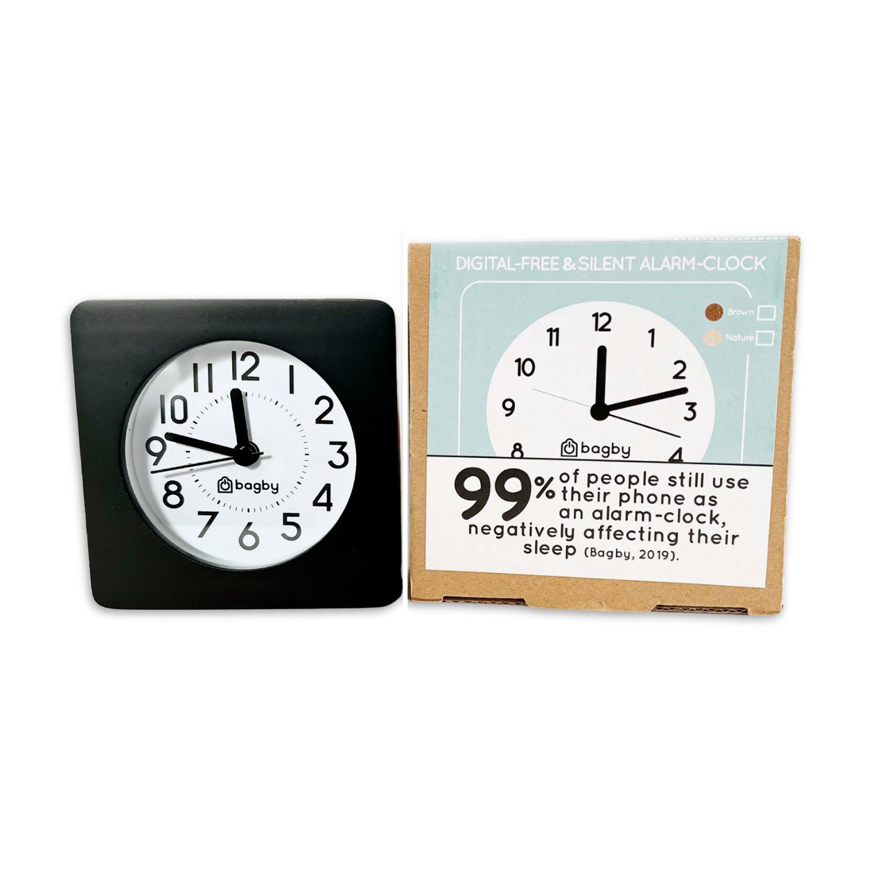 Bagby CLASSIC Reloj Despertador Silencioso de Madera
